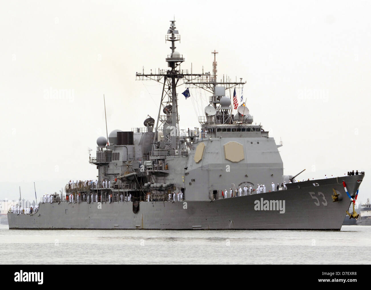USS Mobile Bay returns to homeport. Stock Photo