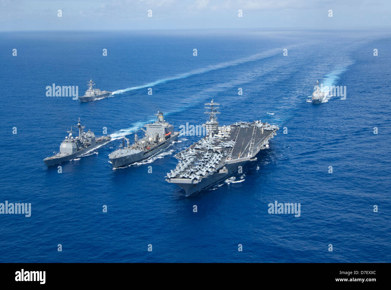 The Nimitz Carrier Strike Group conducts an underway. Stock Photo