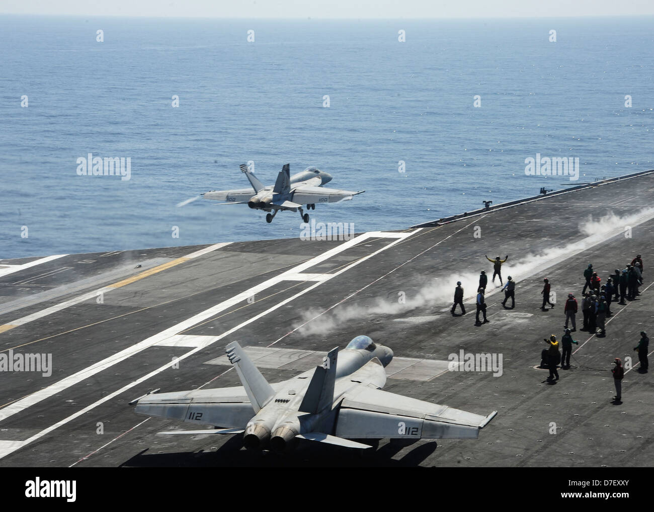 A Super Hornet launches from USS Dwight D. Eisenhower. Stock Photo