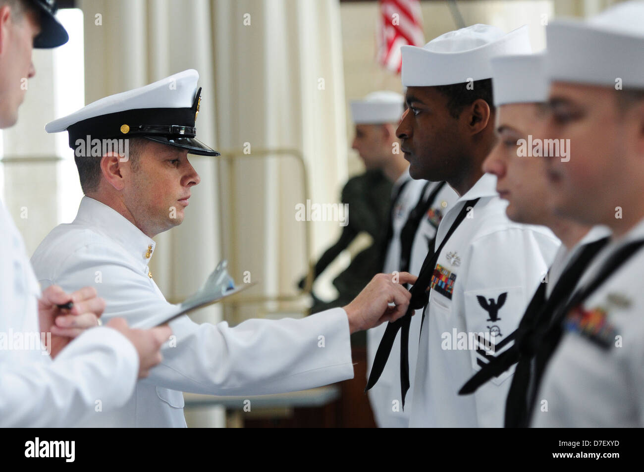 Sailors conduct a uniform inspection. Stock Photo