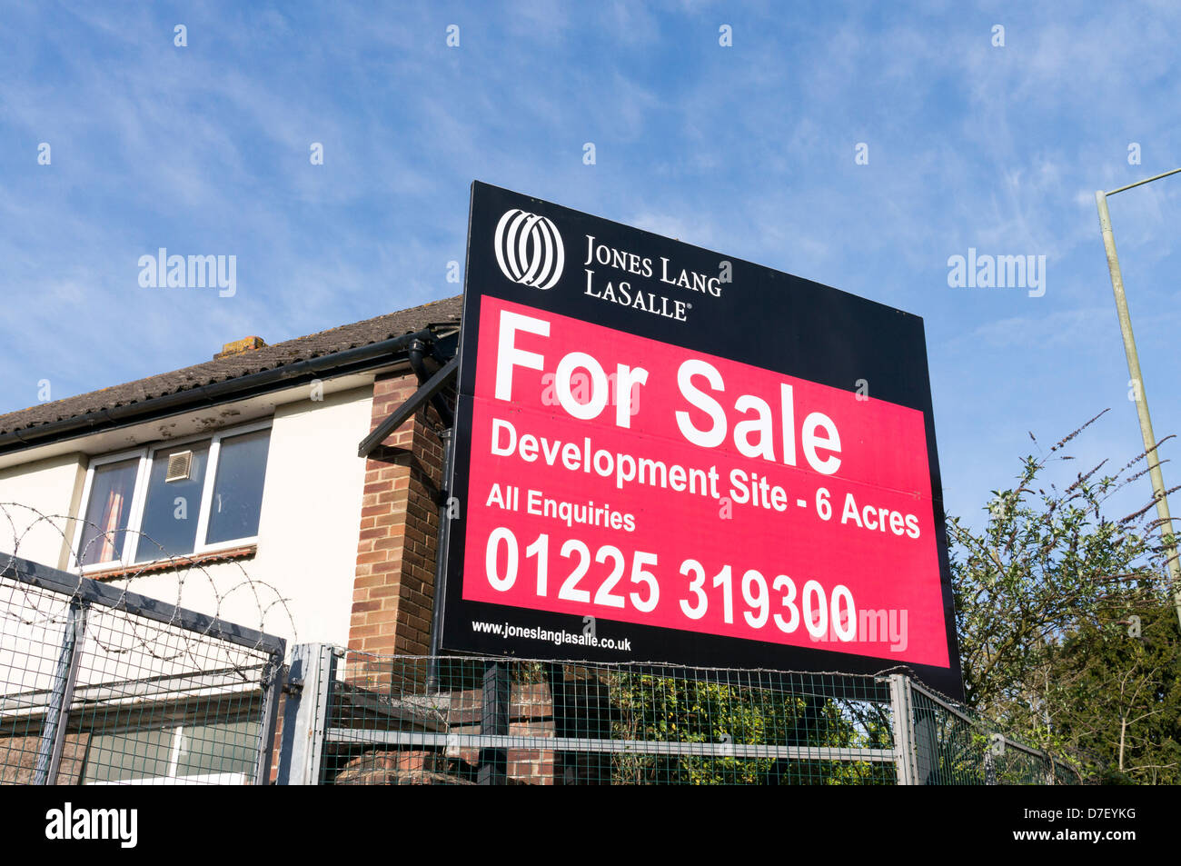 Large sign advertising a plot of land for sale for development Stock