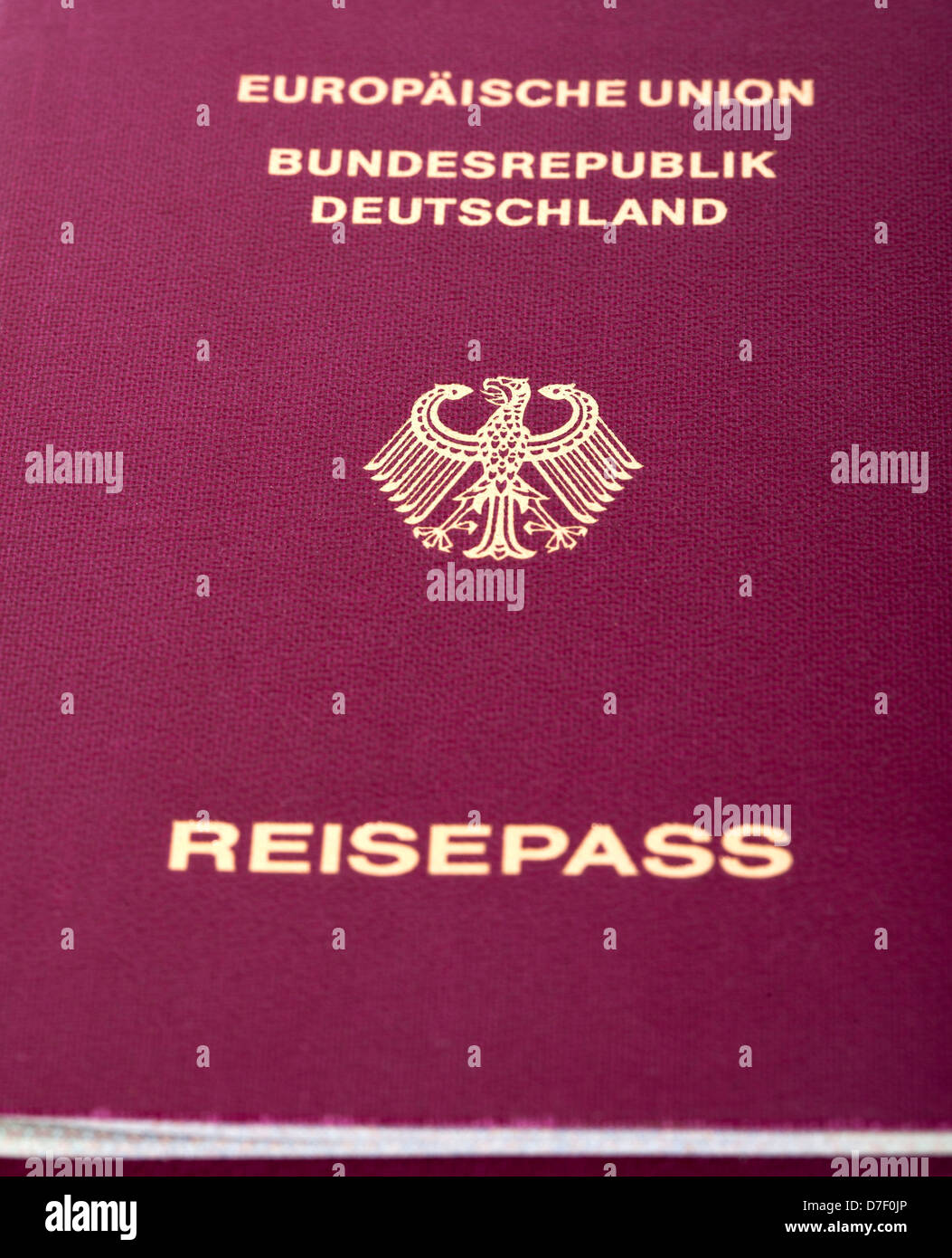 Macro shot of a German passport. Stock Photo