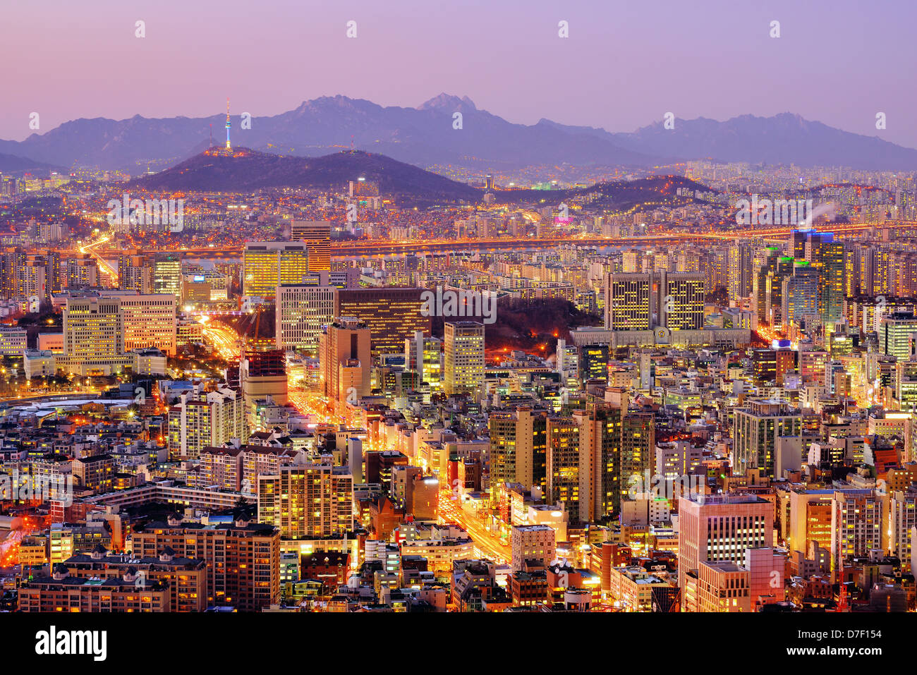 Skyline of downtown Seoul, South Korea Stock Photo