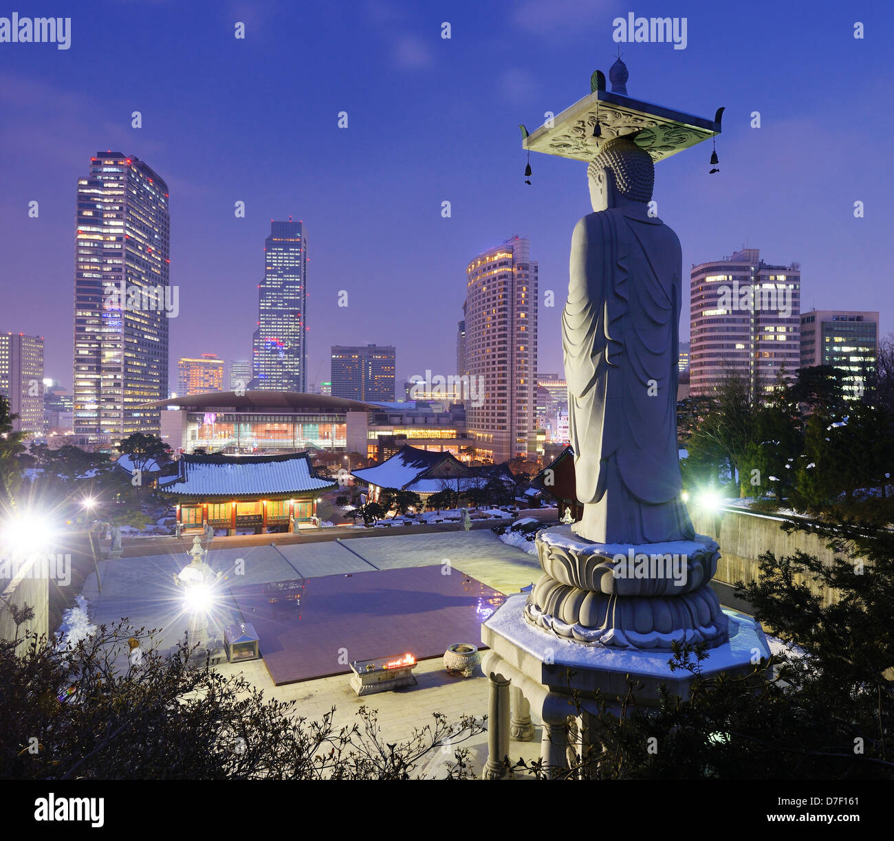Skyline of downtown Seoul, South Korea from bongeunsa temple Stock Photo