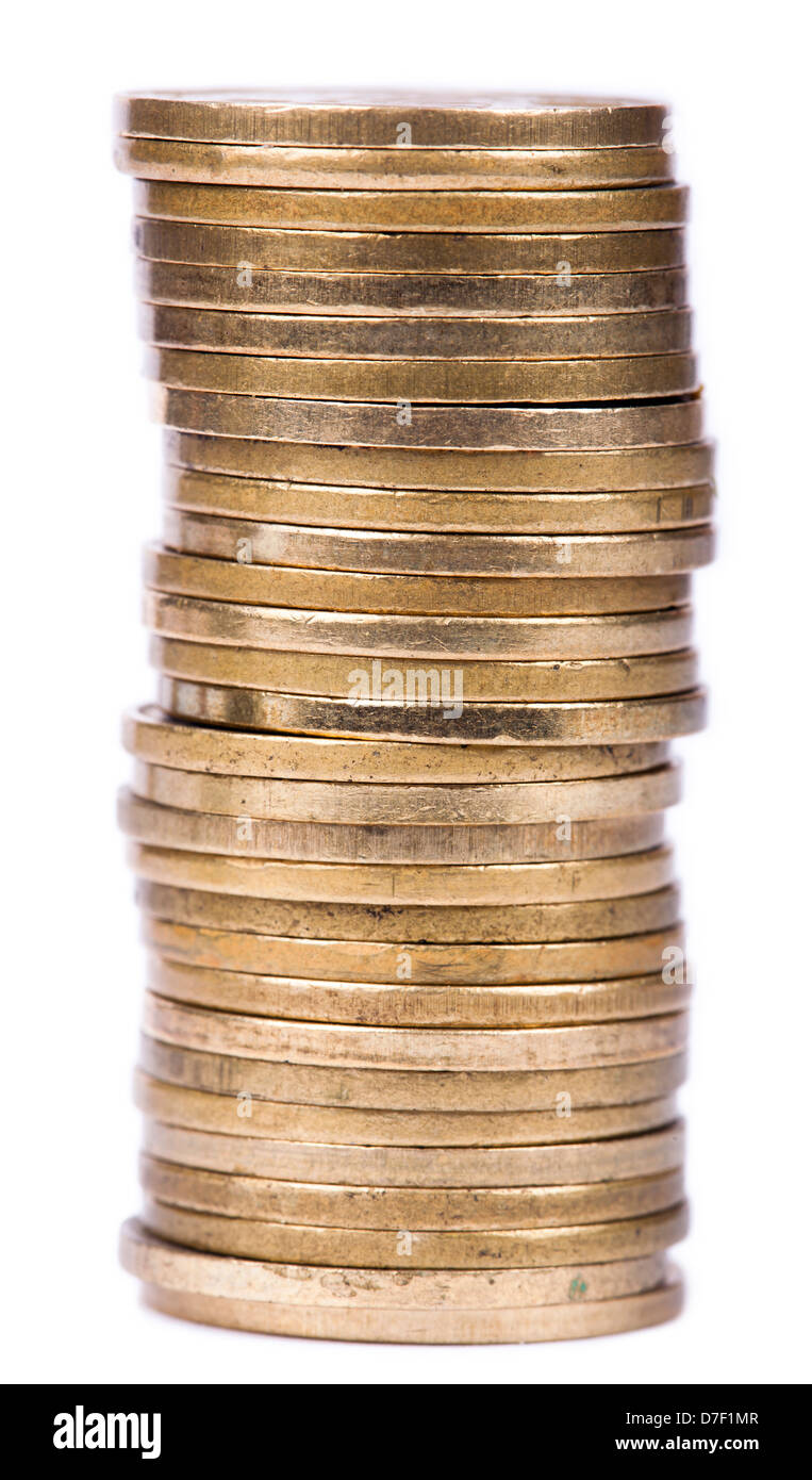 A stack of golden coins isolated on white background Stock Photo - Alamy