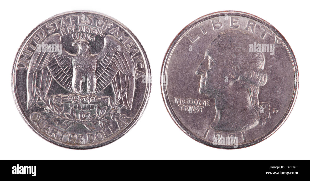 Two sides USA 25 cent (quarter) coin. obverse side depicts president's