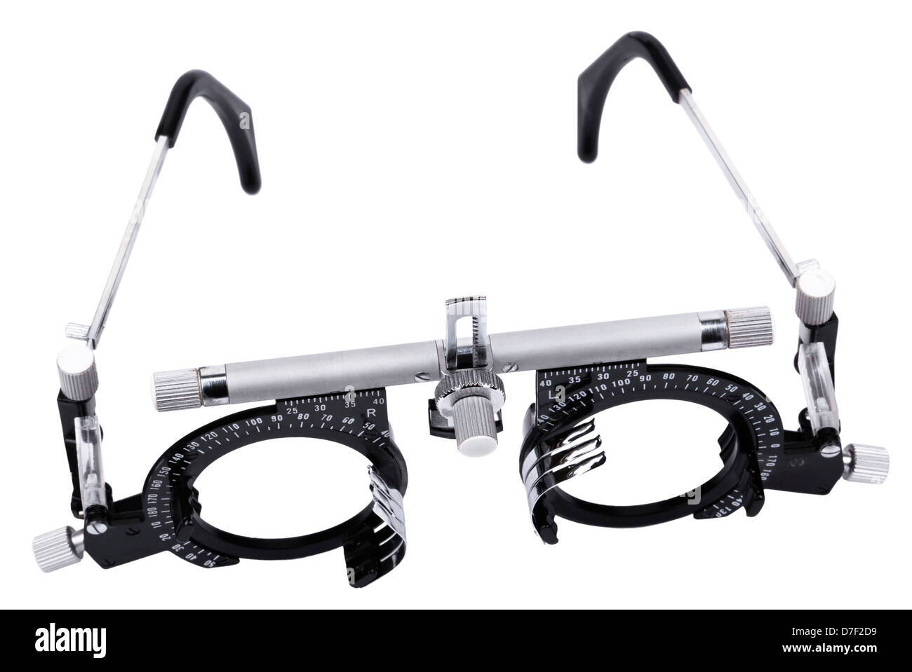 Spectacles used for eyesight tests isolated on white background, shot