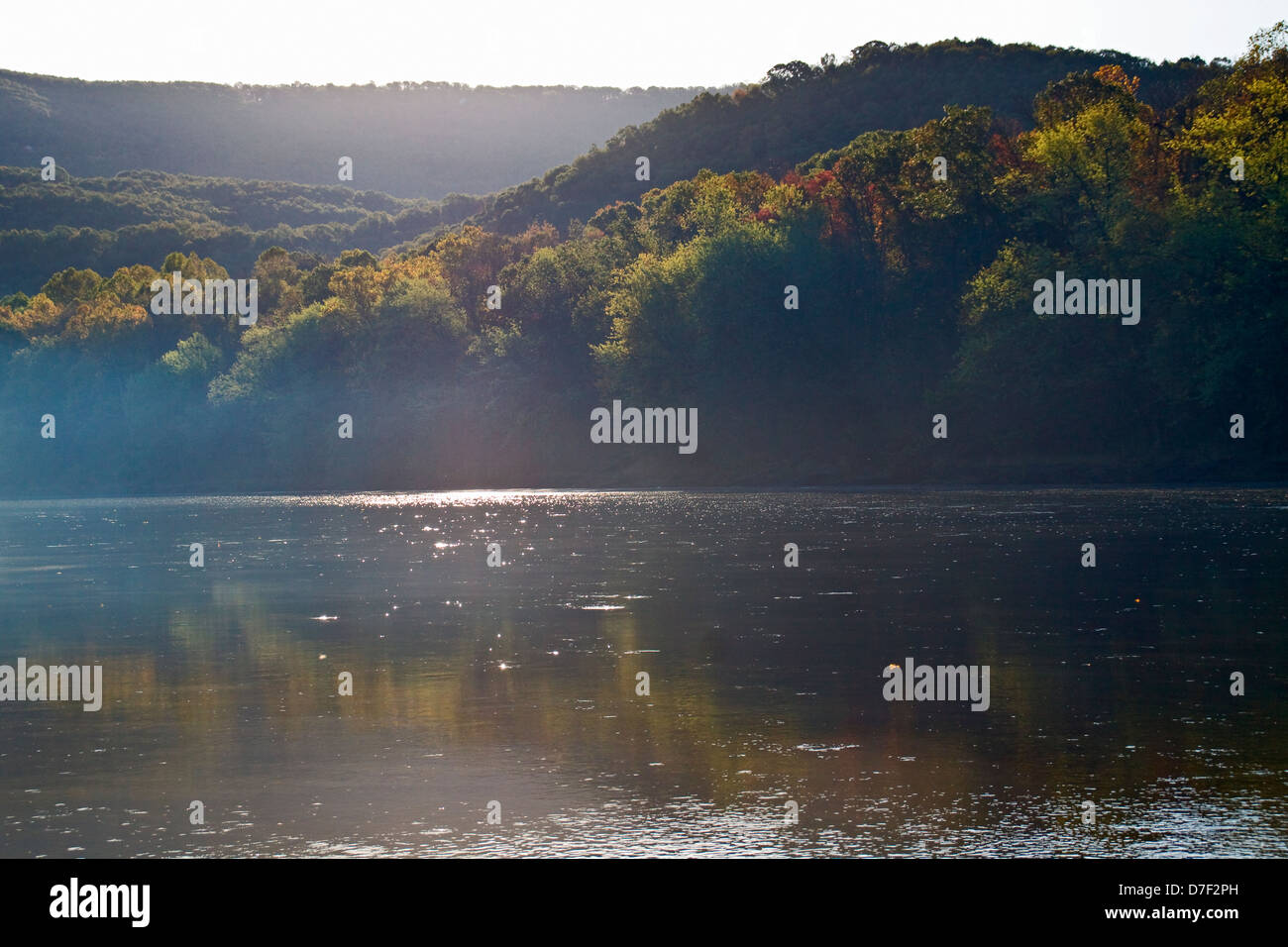 Early autumn morning in Green Ridge State Forest along the South Branch Potomac River near C and O Canal Lock 60. Stock Photo