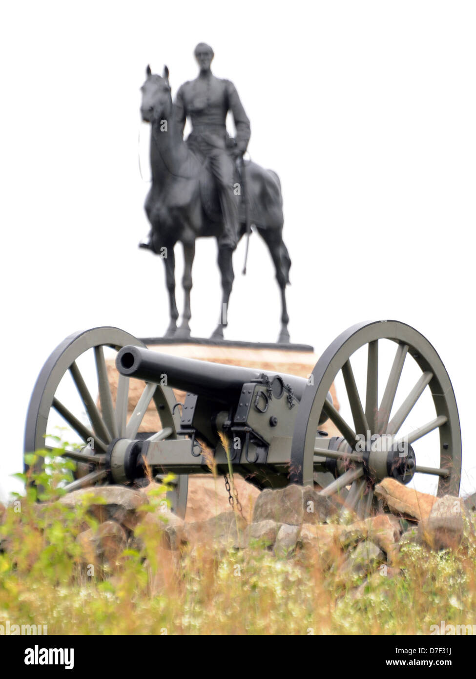 Battle of Gettysburg cannon and statue Pennsylvania,American Civil War, July 1-3 1863,wheel,Union victory, cannon,Gettysburg, Stock Photo
