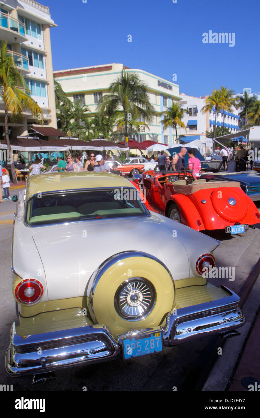 Miami Beach Florida,Ocean Drive,Art Deco Weekend,festival,event,antique,car cars,automobile,auto,vehicle,Ford,British,sports,coupe,convertible,1936 Ra Stock Photo