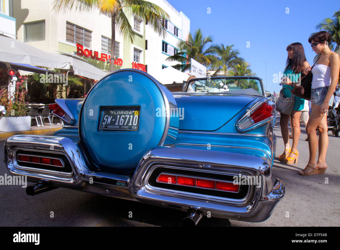 Miami Beach Florida,Ocean Drive,Art Deco Weekend,festival,event,antique,car cars,automobile,auto,vehicle,1958 Mercury Park Lane Convertible,Hispanic L Stock Photo