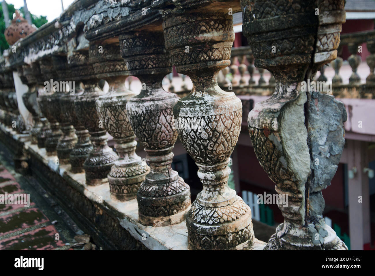 old scultpure and decorative work in wall in thailand Stock Photo