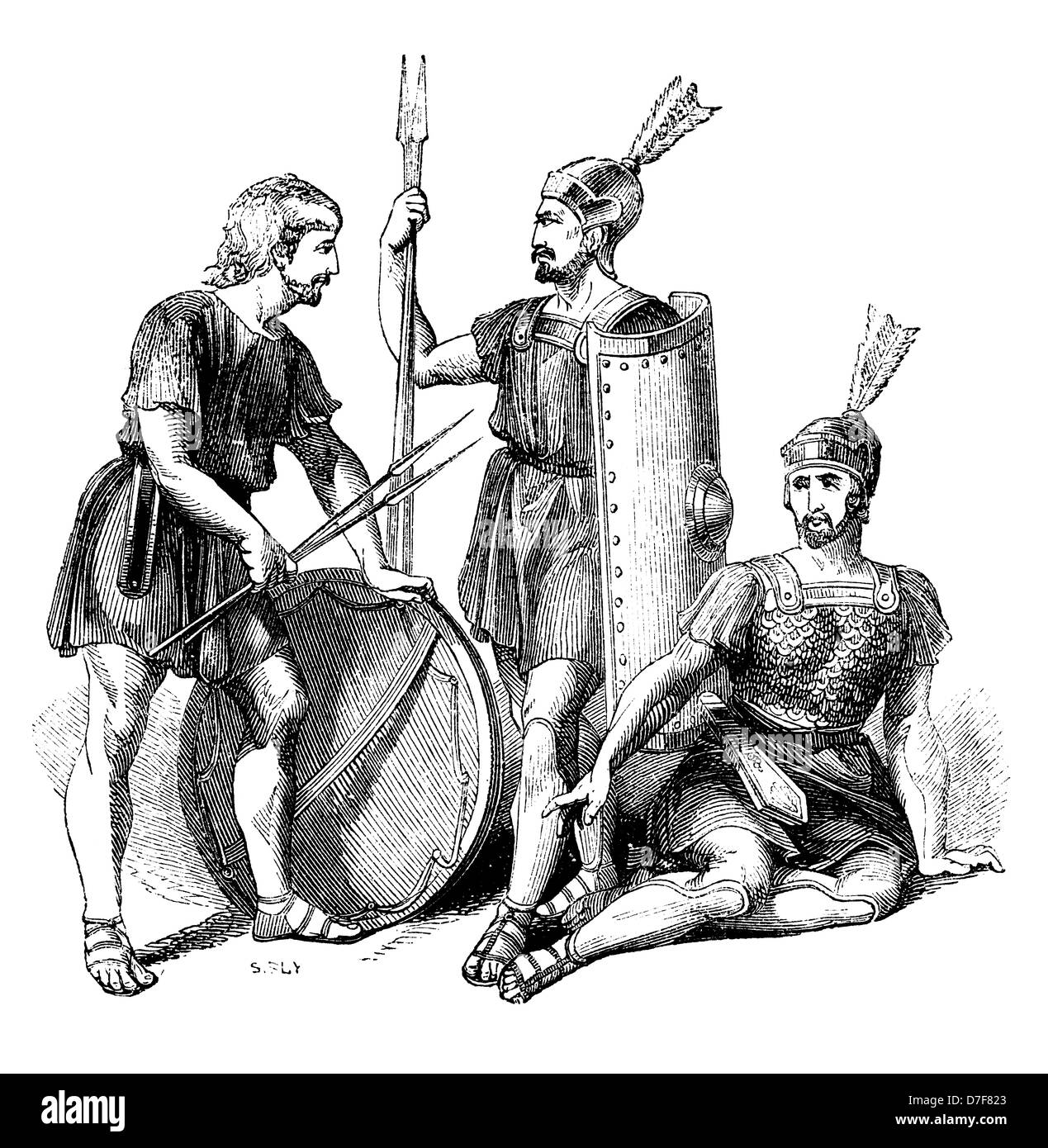 Roman Soldiers, From a Vintage 1840s Engraving Stock Photo