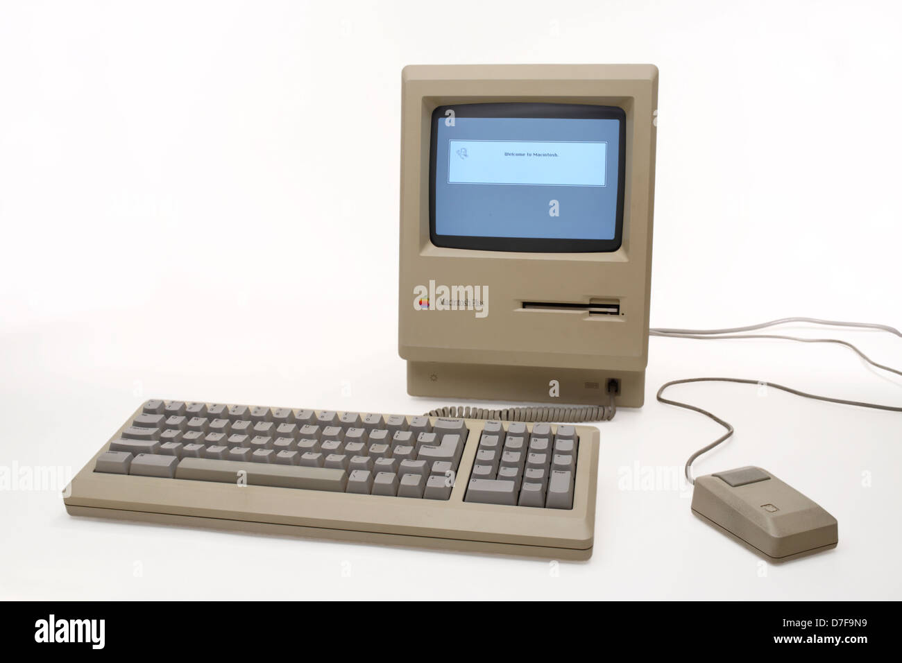 Apple Macintosh Plus personal computer with keyboard and mouse Stock Photo