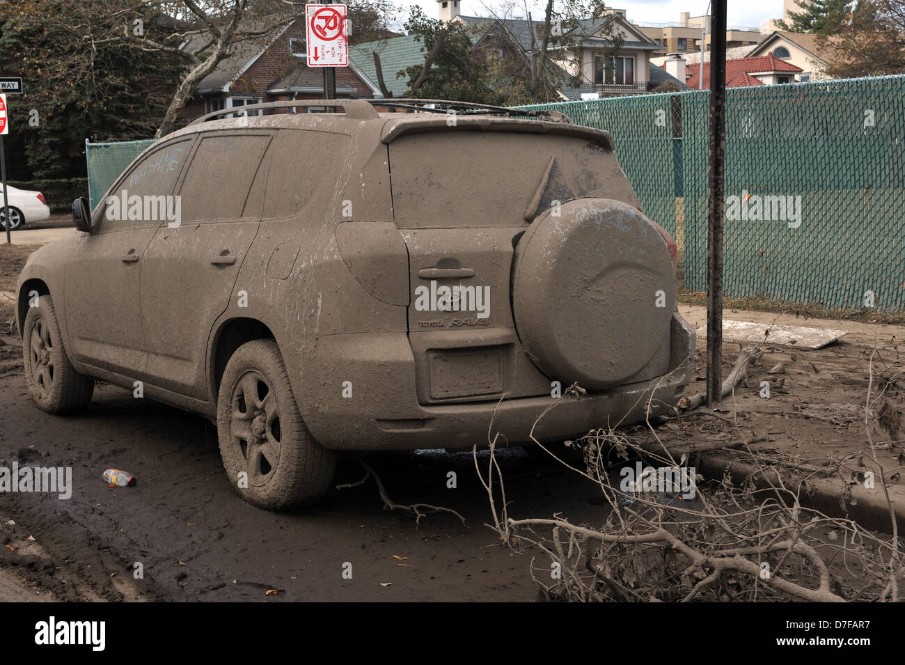 BROOKLYN, NY - NOVEMBER 01: Serious damage and dirt in cars at the Manhattan Beach  neighborhood Stock Photo