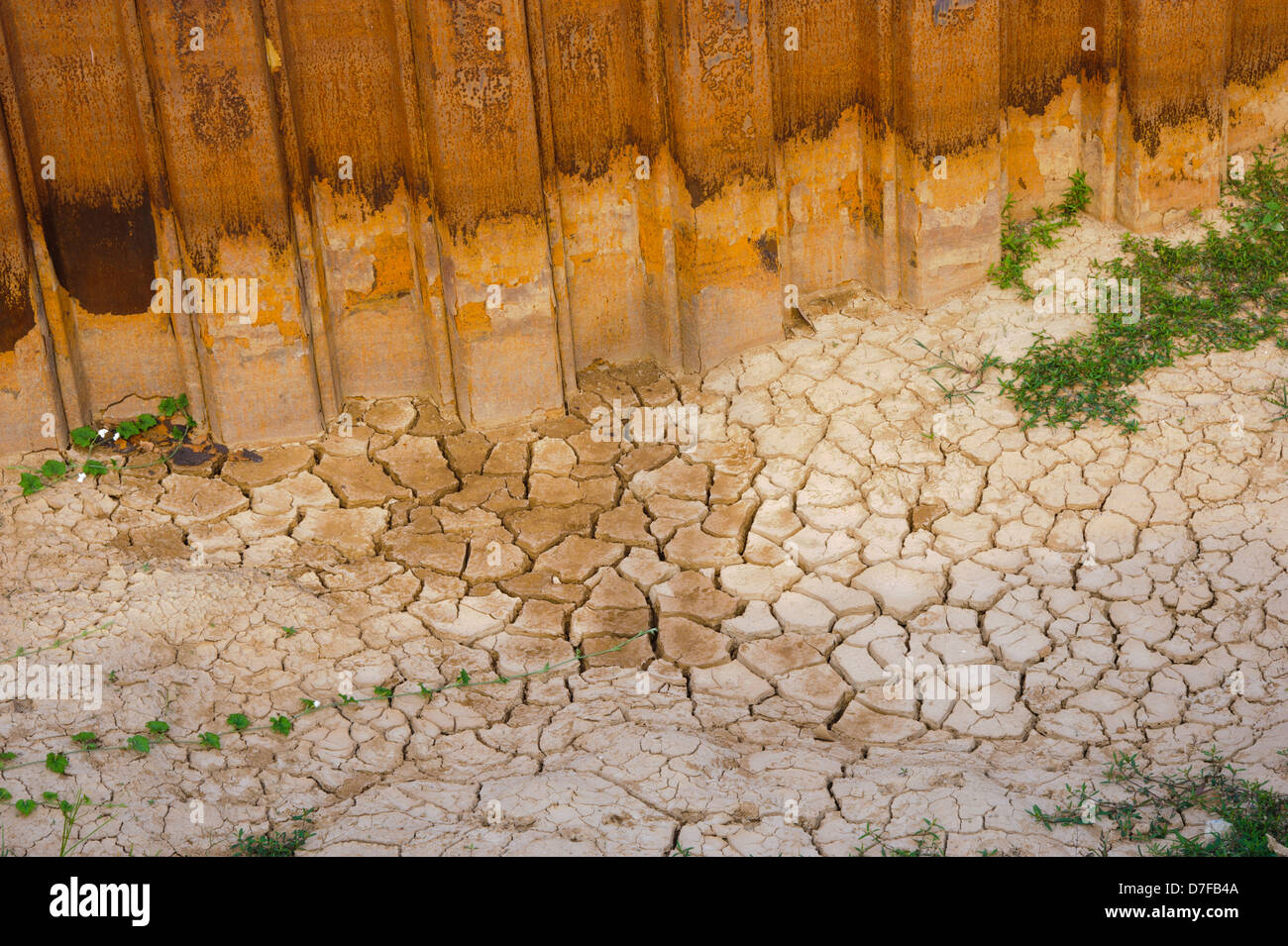 Dried soil cracked texture in site construction. Stock Photo