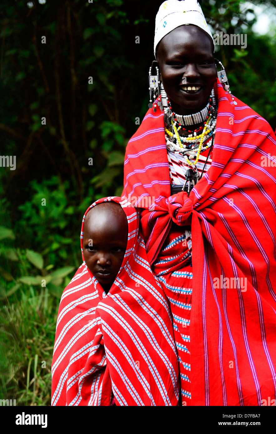 A beautiful Masai woman with her daughter. Stock Photo