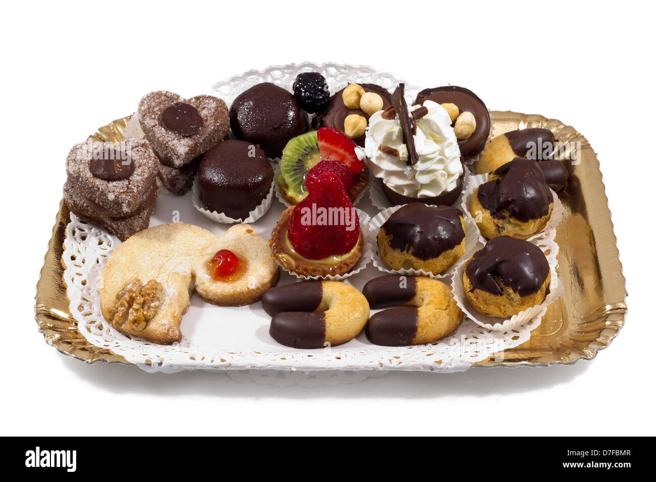 Colorful mini-cupcakes in little golden tray Stock Photo - Alamy