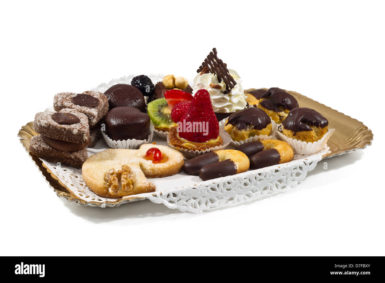 Colorful and mixed mini-cupcakes in little golden tray Stock Photo - Alamy