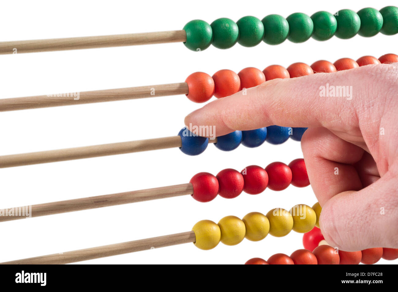 colorated abacus and hand over white background Stock Photo