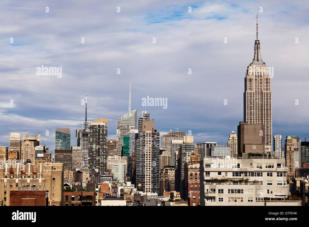 The tight cluster skyscrapers habitating midtown Manhattan famous Empire State Building most prominent as seen viewing north Stock Photo