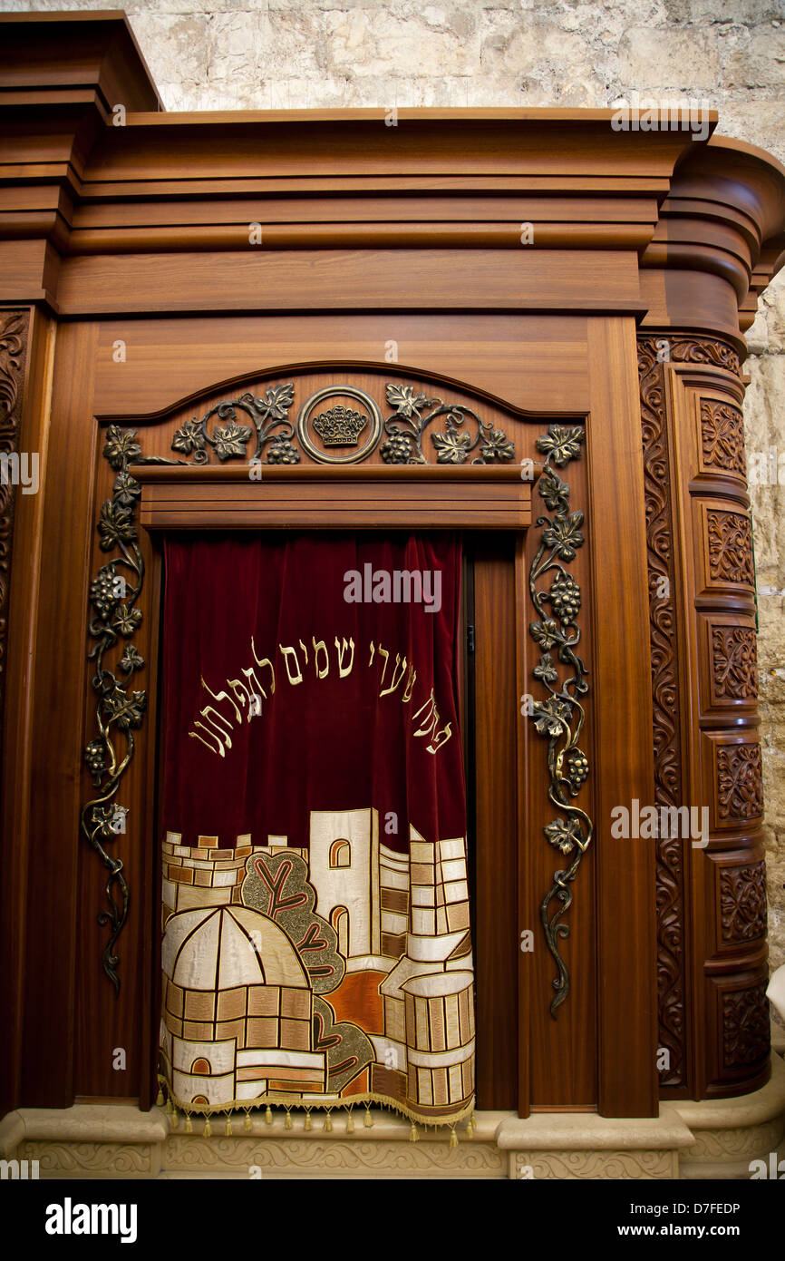 A cabinet for holy Torah (old tetament) scrolls. veil is covering