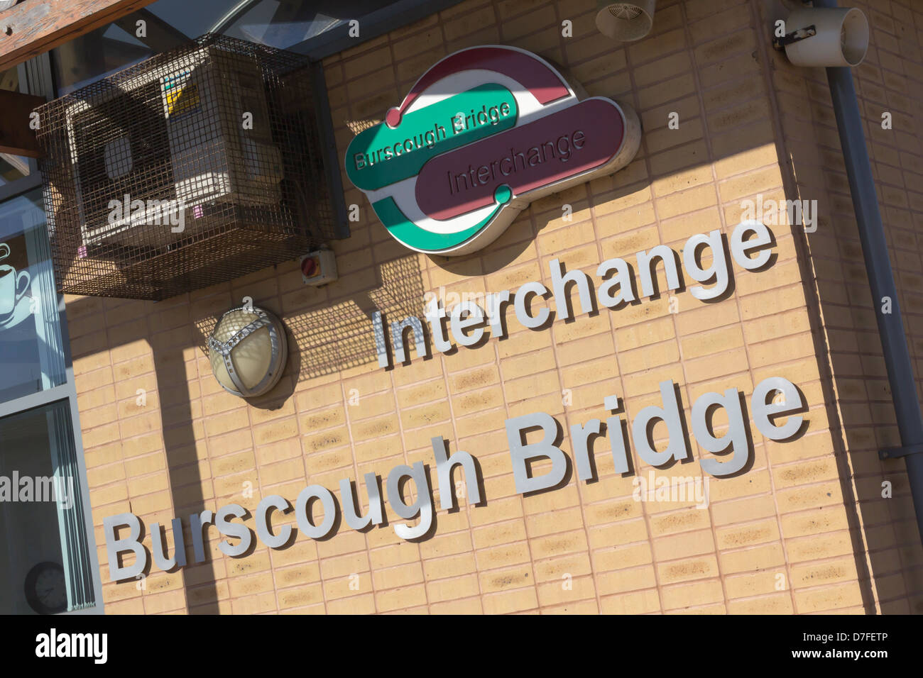 Burscough Bridge bus/railway interchange, a new building with shop and cafe  reflecting the station's importance to commuters. Stock Photo