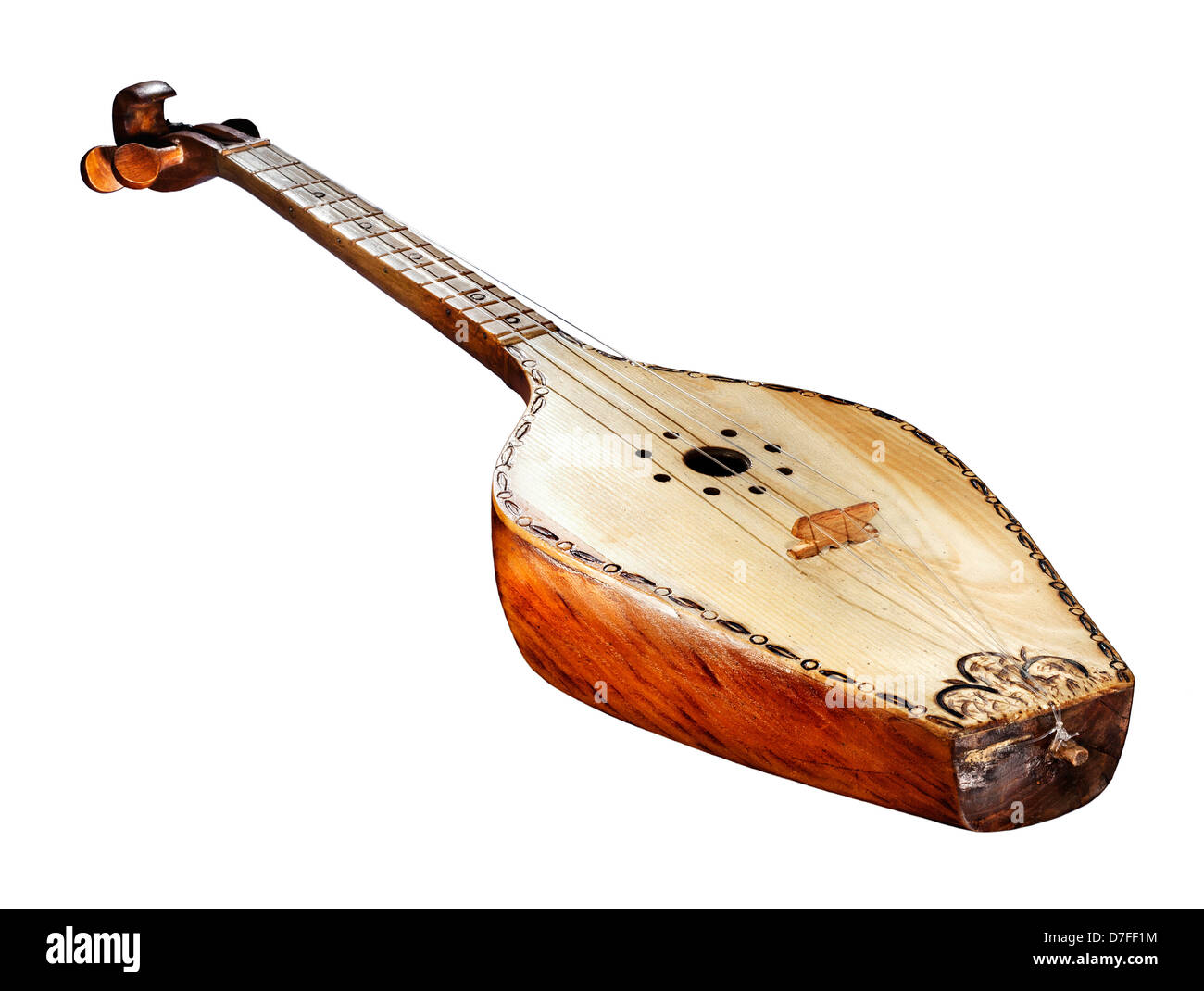 The musical instrument Panduri isolated on white background. Panduri is  traditional Georgian three-string plucked instrument Stock Photo - Alamy