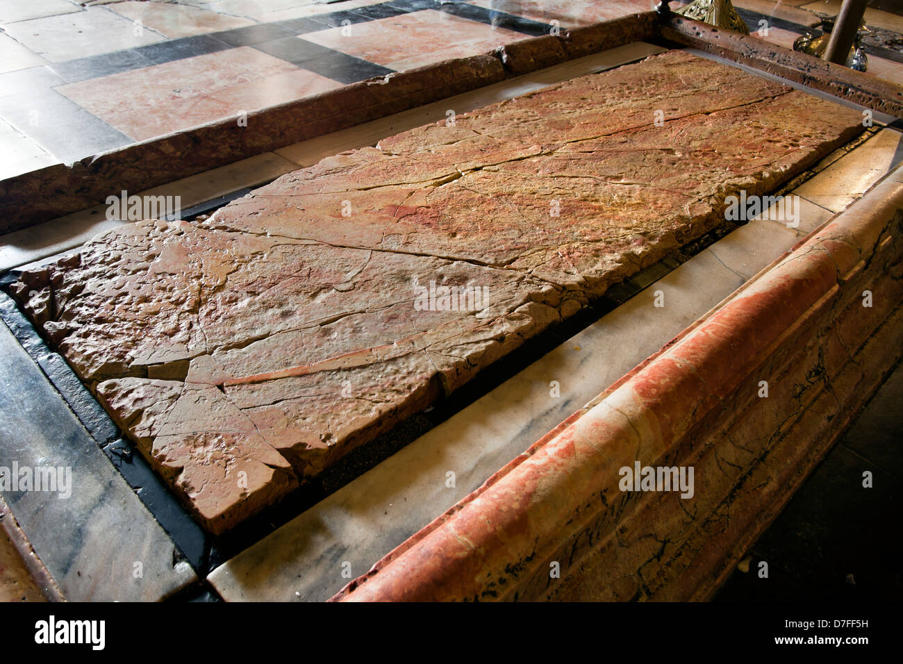 The stone Anointing at Church Holy Sepulchre in old city Jerusalem