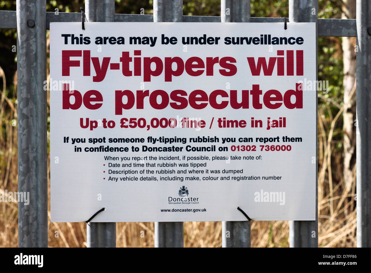 Fly-tippers will be prosecuted notice Stock Photo