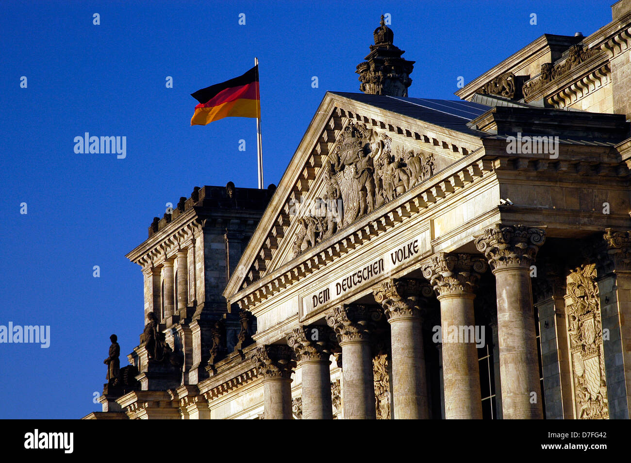 Europe, Germany, Berlin, Reichstag, German flag, to The German people Stock Photo