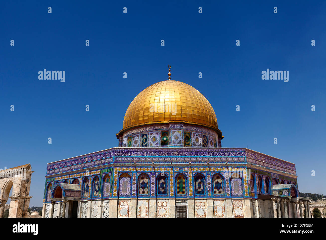 One of the holiest places to the Islam, the Dome Of The Rock in the old city of Jerusalem. Stock Photo