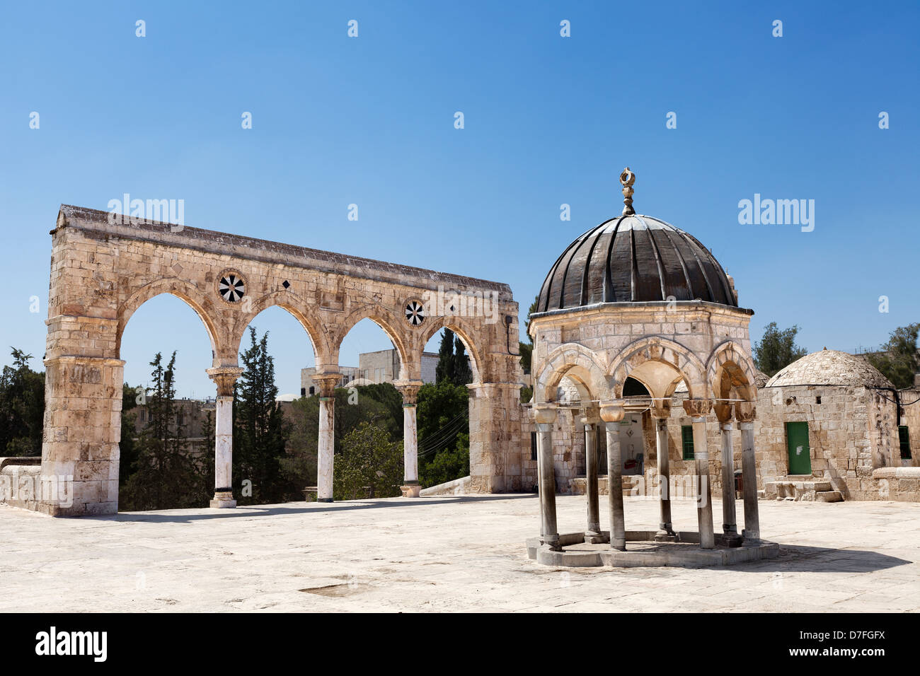 One arched entrances to yard surrounding Dome Rock one holiest sites to Islam; located on Temple Mount in Jerusalem old city Stock Photo
