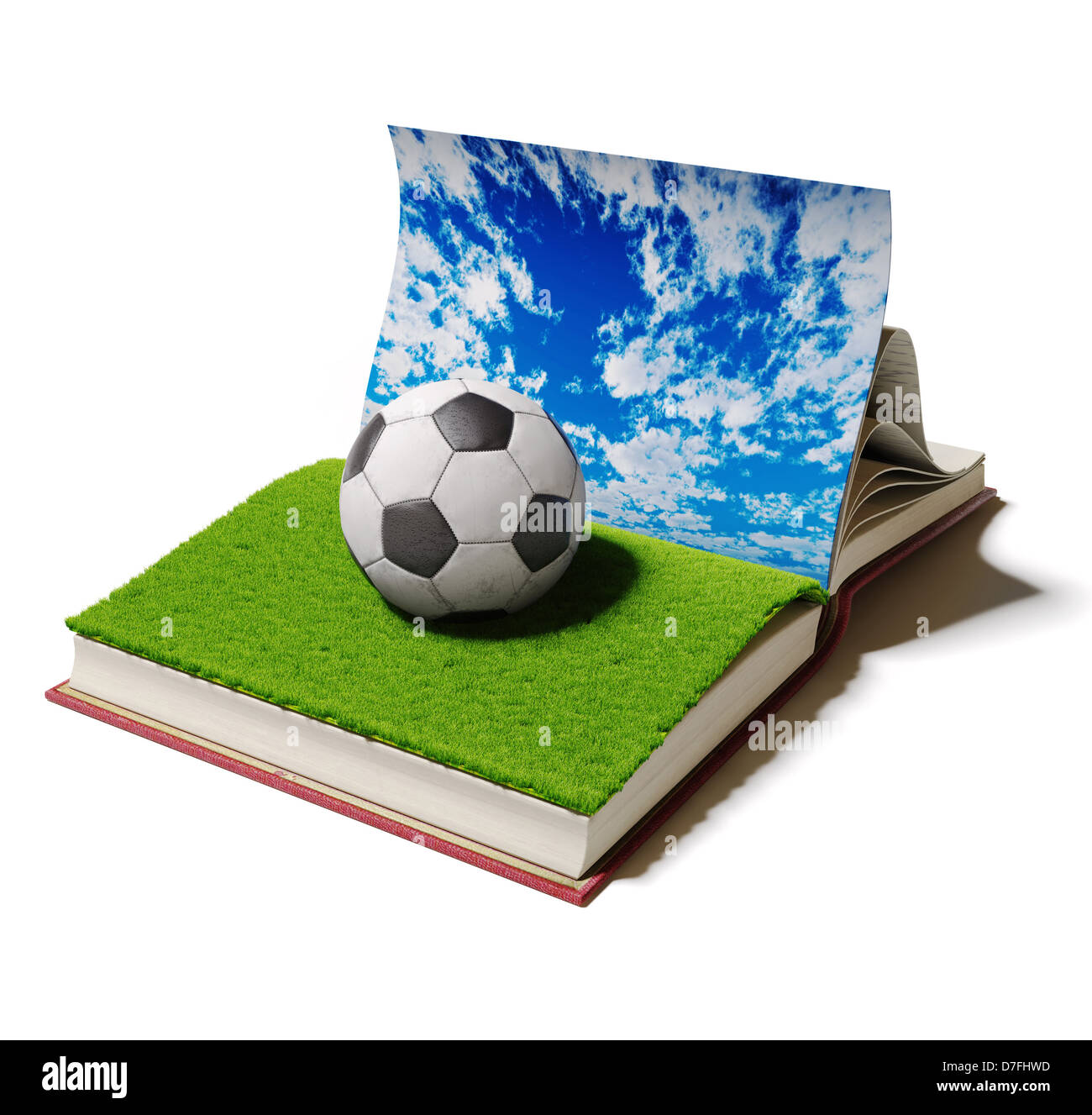 Soccer ball or football ball in open book. Stock Photo