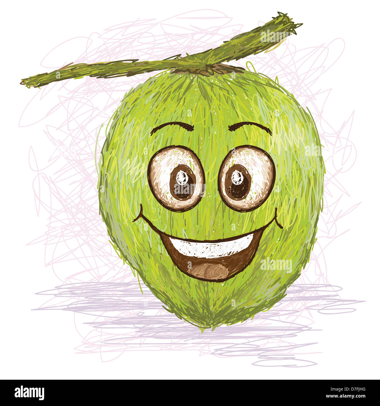 happy green coconut fruit cartoon character smiling Stock Photo - Alamy