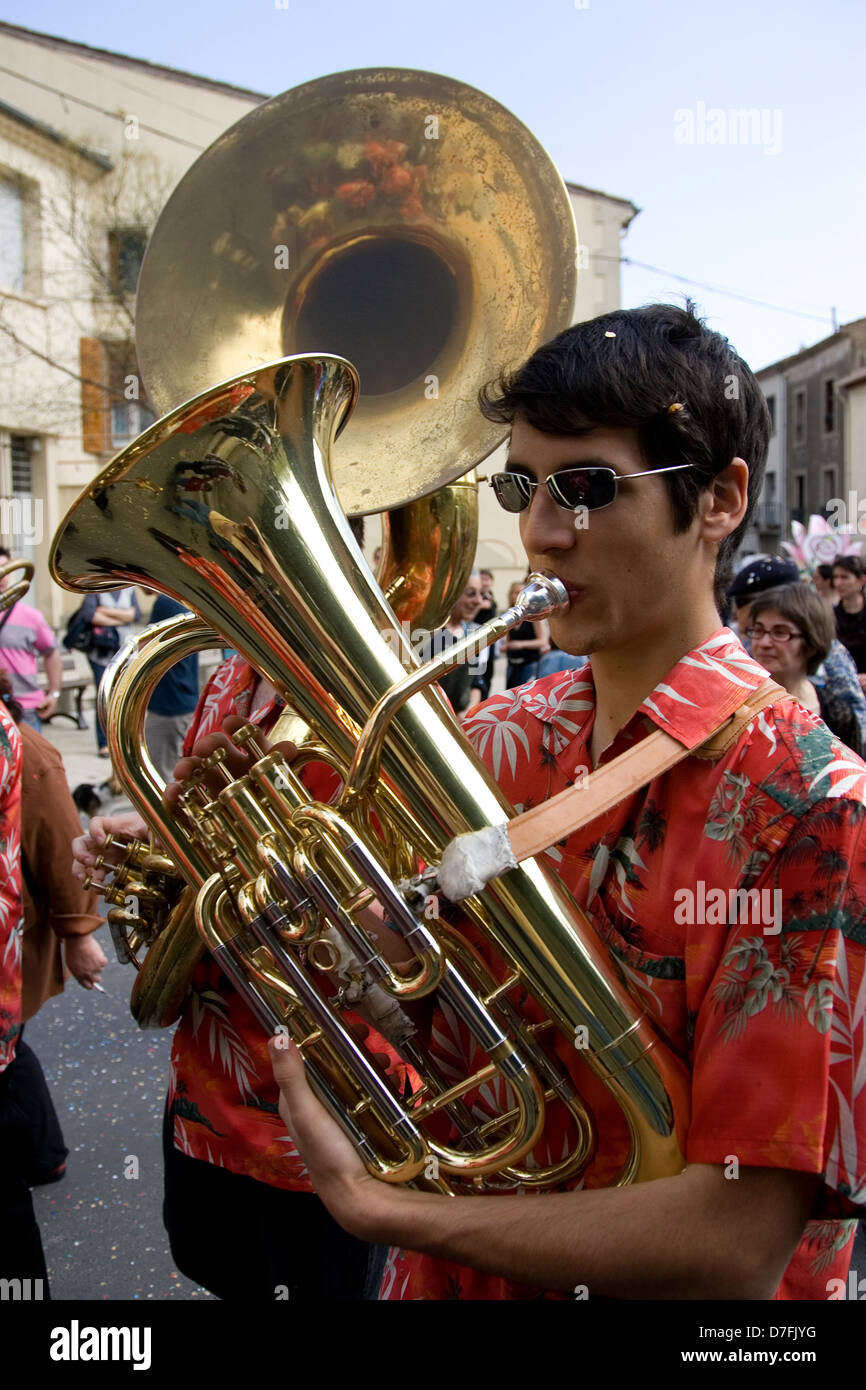 Traditional marching band at village carnival,Roujan,Languedoc,france Stock Photo Alamy