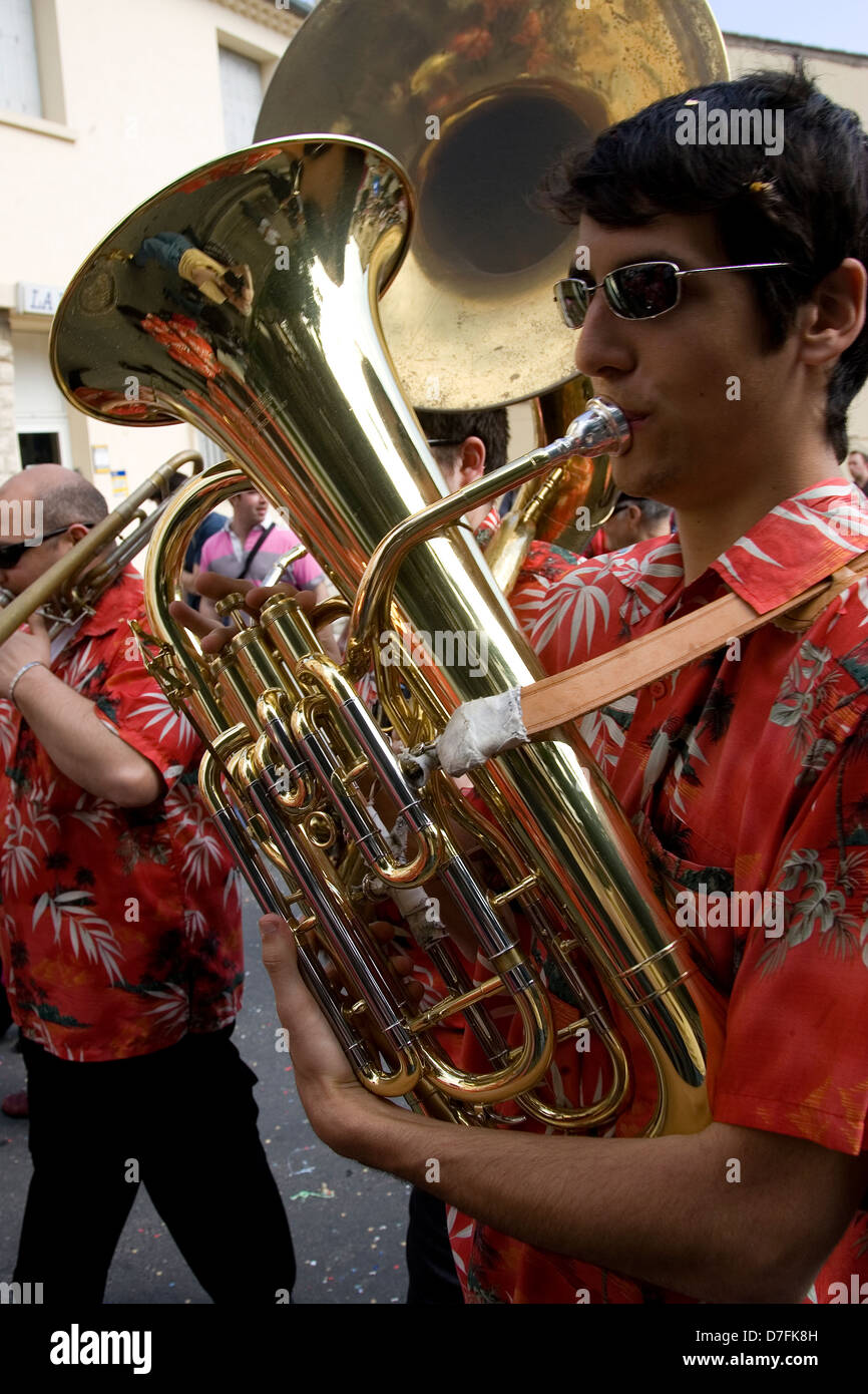 Traditional marching band at village carnival,Roujan,Languedoc,france Stock Photo Alamy