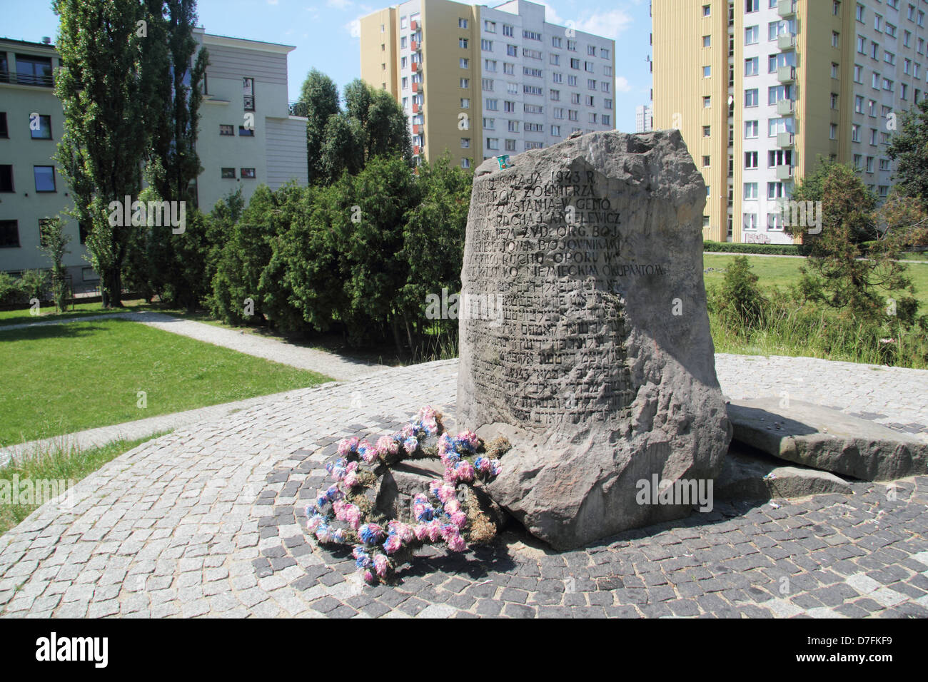 Memorial site where Mila 18 building existed in the Warsaw Ghetto, Poland Stock Photo