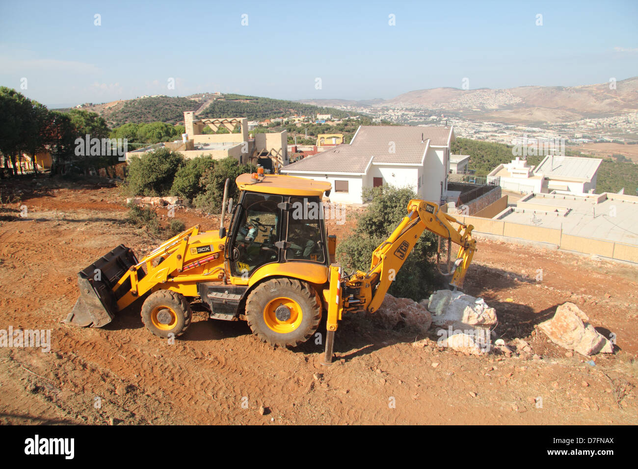 JCB Power Shovel doing Earthworks in Kammon Galilee Israel Stock Photo