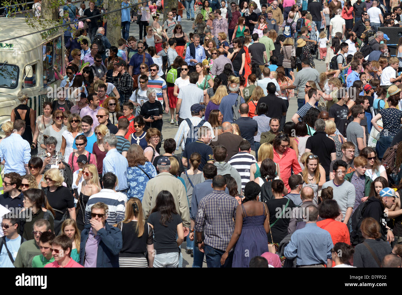 Crowds of visitors and tourists flock to the South Bank Food Festival in London Stock Photo