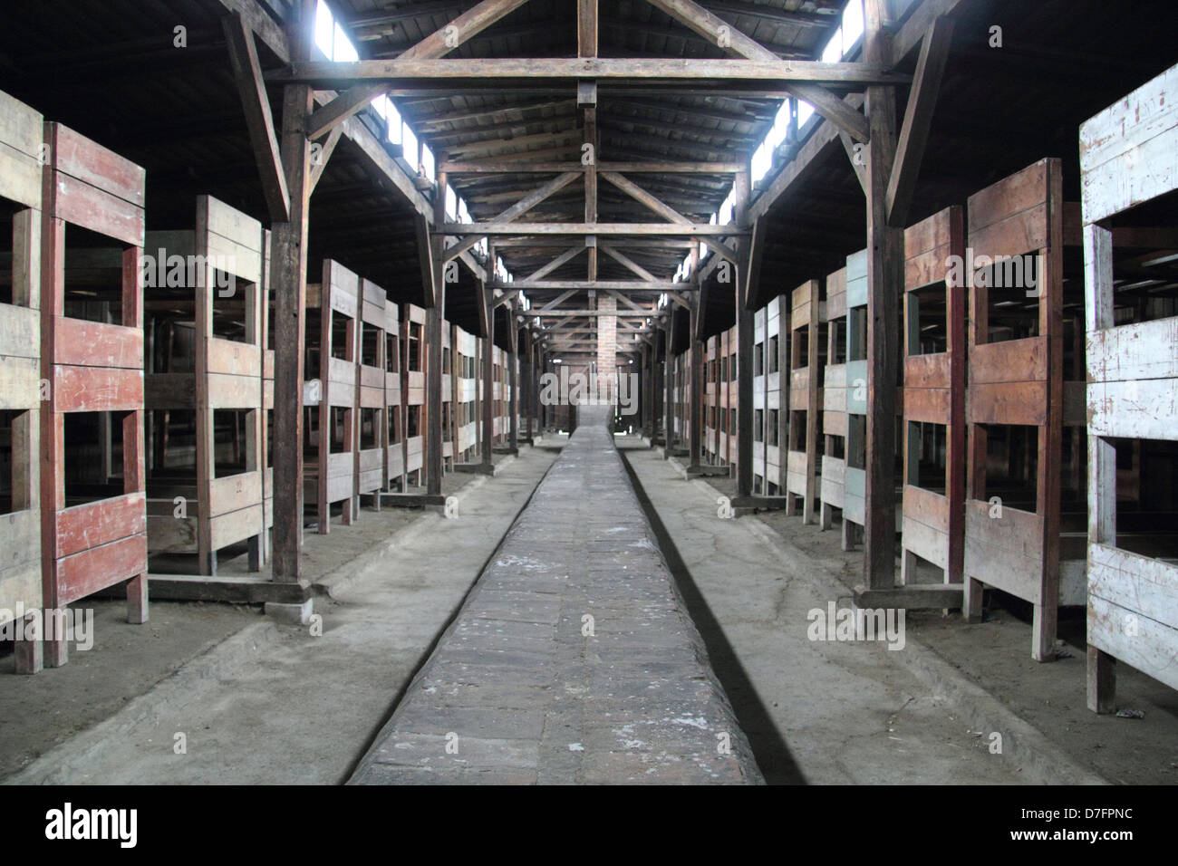 Prisoners' barracks at Birkenau (Auschwitz) Nazi concentration camp in Poland Stock Photo
