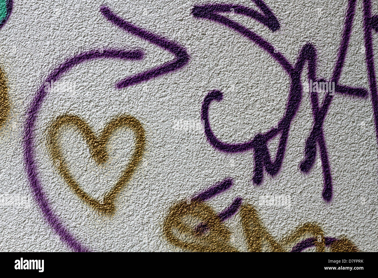 Love Heart Graffiti on white wall Stock Photo