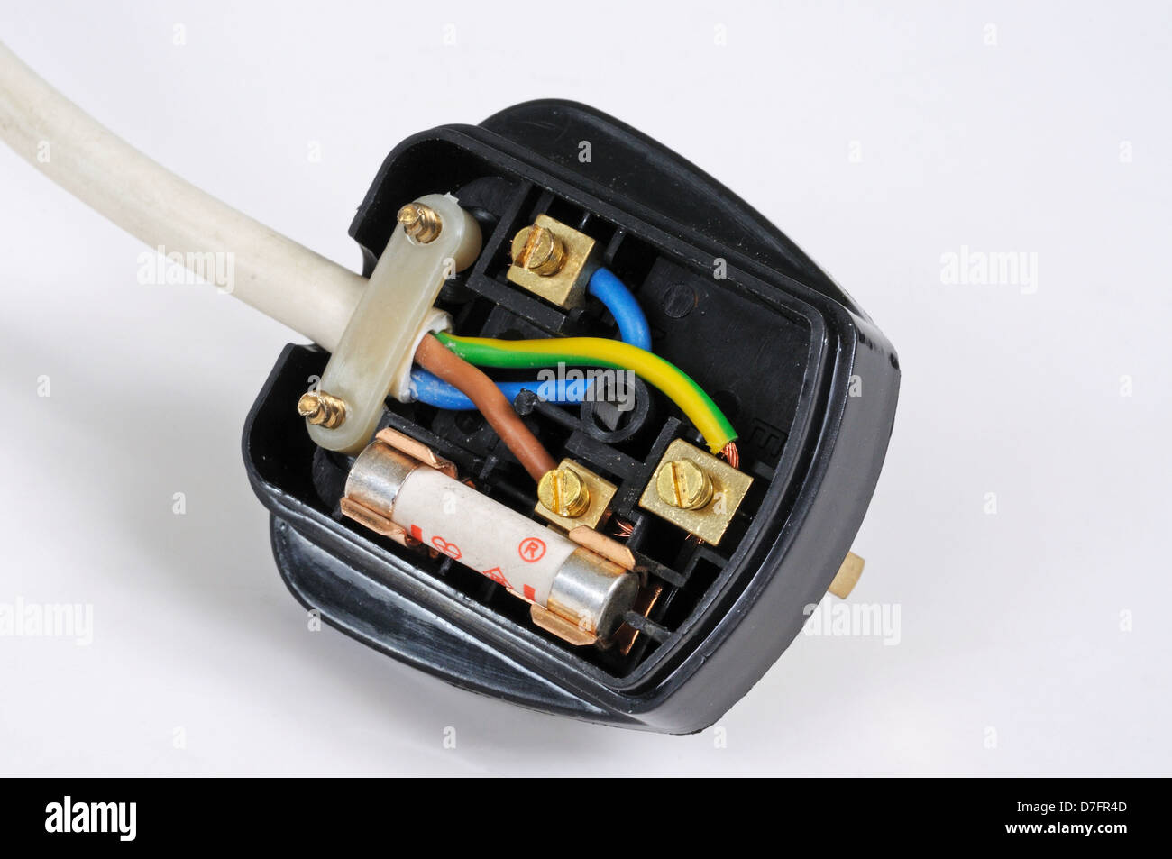 Inside an English 3 pin 13 amp plug, England, UK, Western Europe. Stock Photo