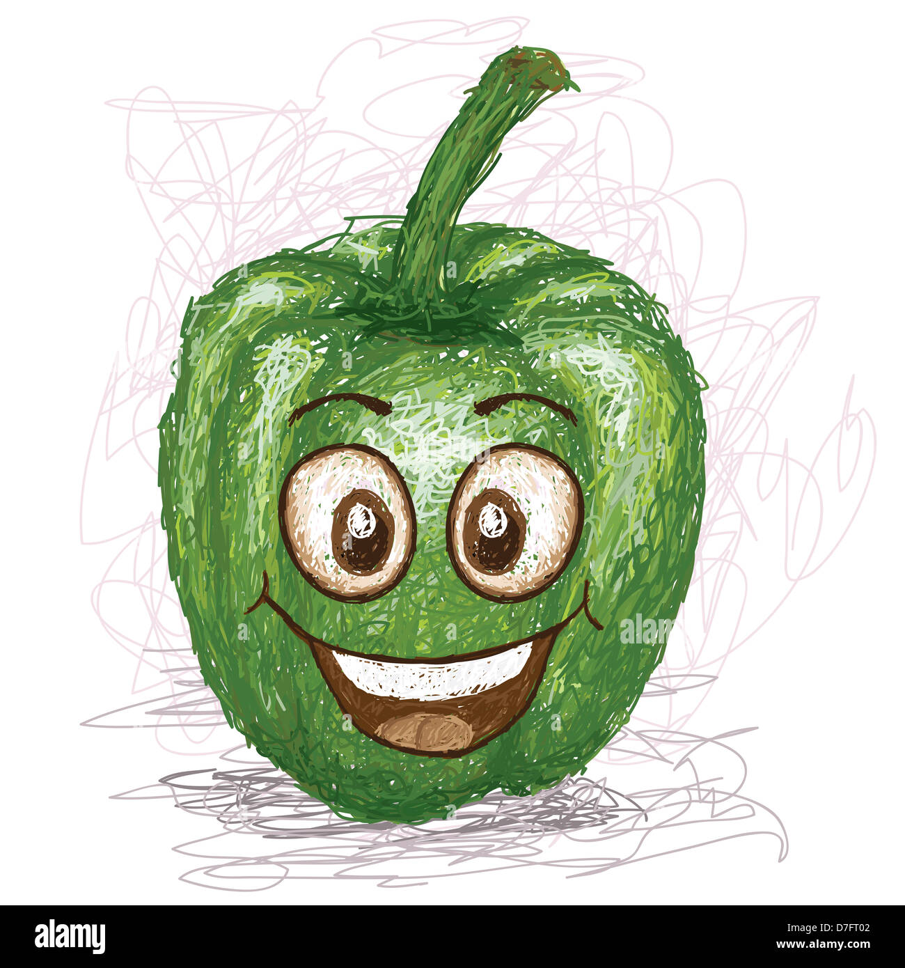 happy green bell pepper vegetable cartoon character smiling. Stock Photo