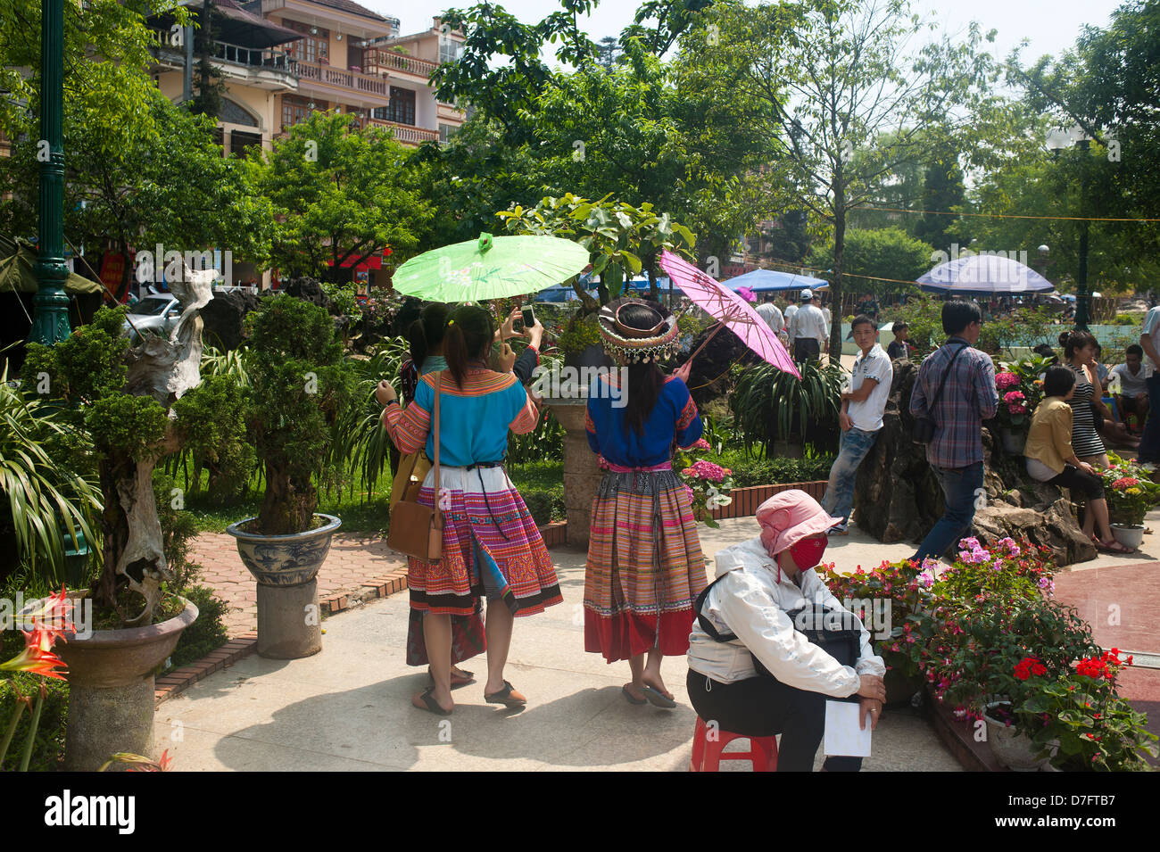 Sapa, North Vietnam  - People enjoying sunny day outdoors Stock Photo