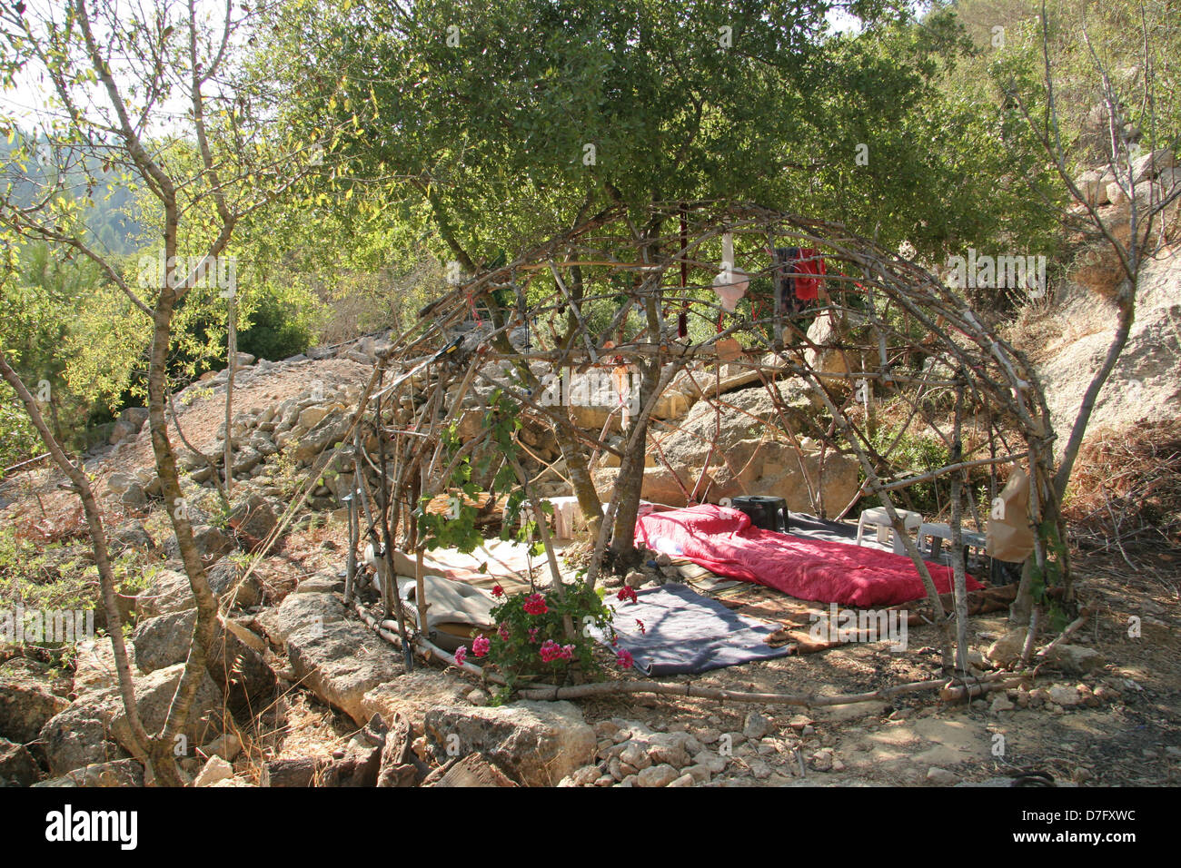 open structure of a shed and mattress in sataf, jerusalem hills Stock