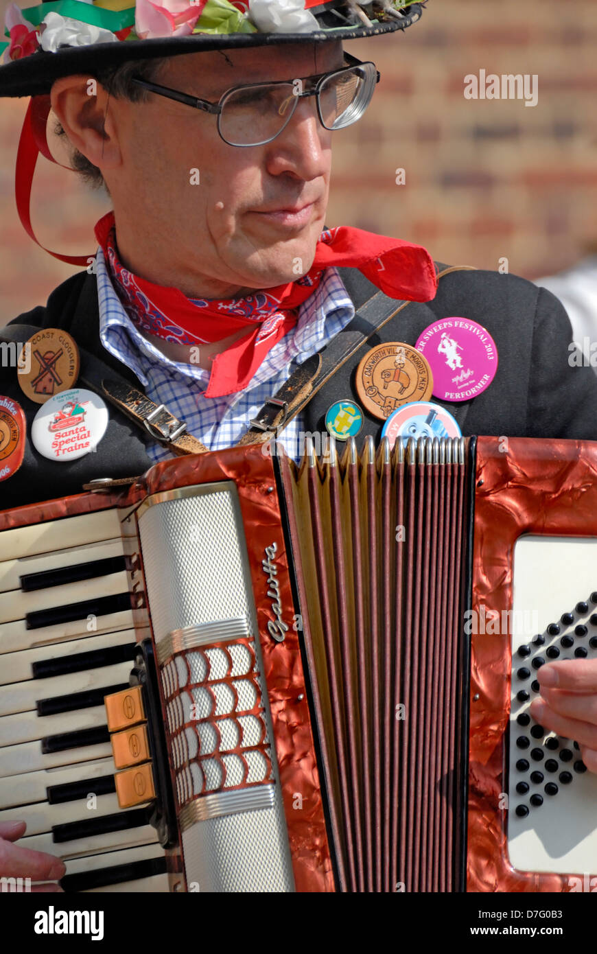 Rochester, Kent, England, UK. Sweeps Festival, man playing accordion. Stock Photo