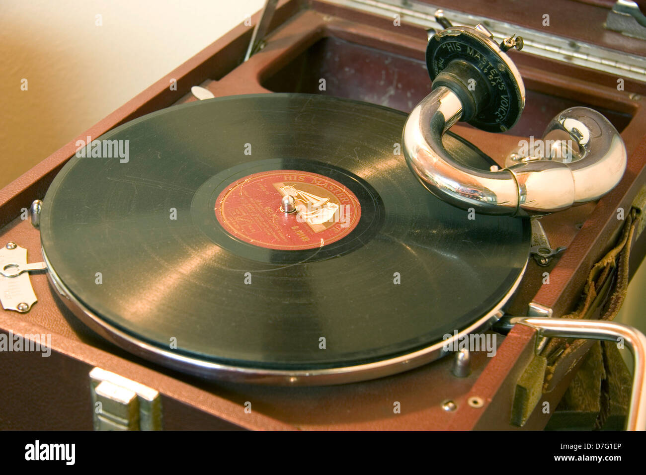 His Masters Voice gramophone model 5A And A Record Stock Photo