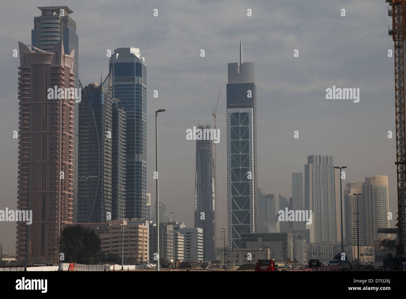 DUBAI SKYLINE BUSINESS BAY UNITED ARAB EMIRATES SKYSCRAPERS MIDDLE EAST Stock Photo