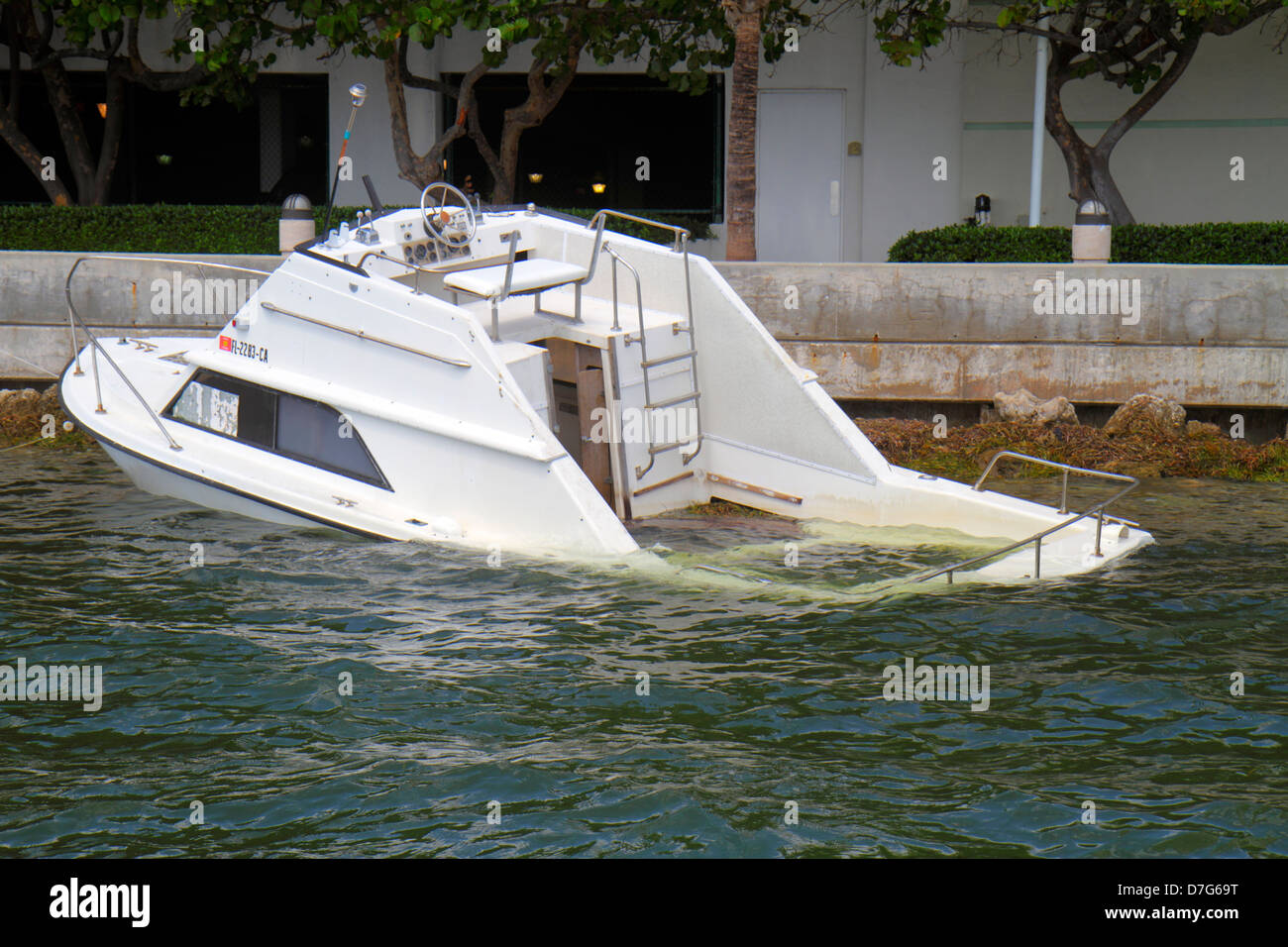 Miami Florida,Brickell Key,Biscayne Bay,boat,yacht,sunk,sunken,water,FL120905048 Stock Photo